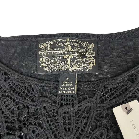 NWT Anthropologie James Coviello Lace Linen Top Black - Picture 8 of 11